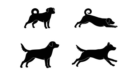 Set of Black Animal Silhouettes Flat Vector Collection on White Background
