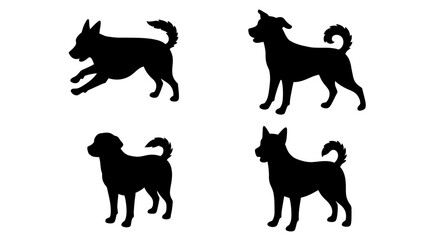 Set of Black Animal Silhouettes Flat Vector Collection on White Background
