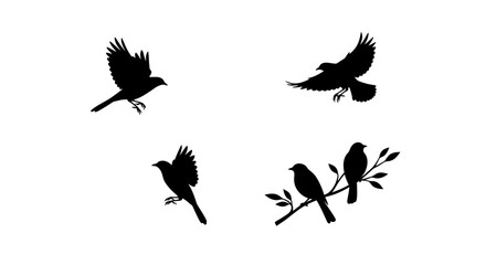 Set of Black Animal Silhouettes Flat Vector Collection on White Background
