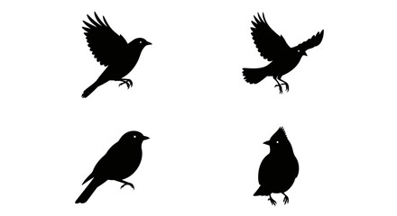 Set of Black Animal Silhouettes Flat Vector Collection on White Background
