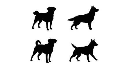 Set of Black Animal Silhouettes Flat Vector Collection on White Background
