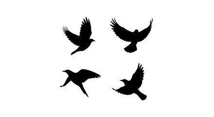 Set of Black Animal Silhouettes Flat Vector Collection on White Background
