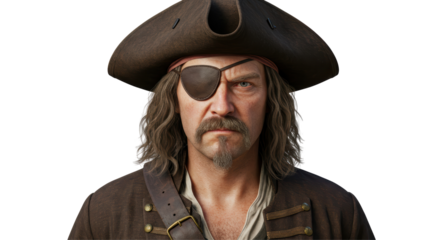 Isolated Portrait of a Pirate with Eye Patch Seafaring