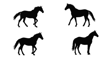 Set of Black Animal Silhouettes Flat Vector Collection on White Background

