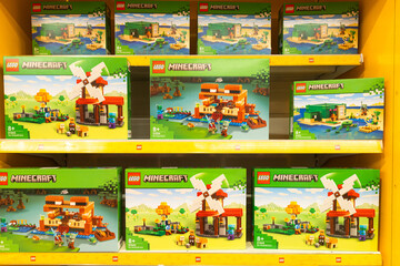 Fototapeta premium Minecraft Lego boxes in toy store