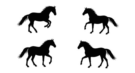 Set of Black Animal Silhouettes Flat Vector Collection on White Background
