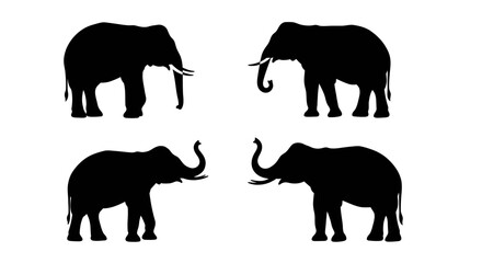 Set of Black Animal Silhouettes Flat Vector Collection on White Background
