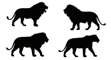 Set of Black Animal Silhouettes Flat Vector Collection on White Background
