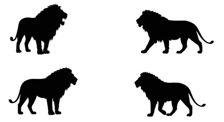 Set of Black Animal Silhouettes Flat Vector Collection on White Background
