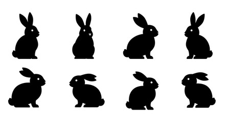 Set of Black Animal Silhouettes Flat Vector Collection on White Background
