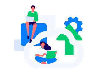 Flat vector illustration of business people operating work scene

