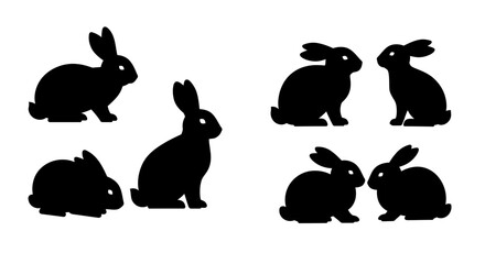 Set of Black Animal Silhouettes Flat Vector Collection on White Background
