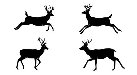 Set of Black Animal Silhouettes Flat Vector Collection on White Background
