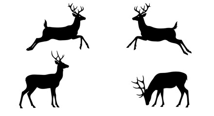 Set of Black Animal Silhouettes Flat Vector Collection on White Background
