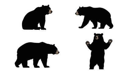 Set of Black Animal Silhouettes Flat Vector Collection on White Background
