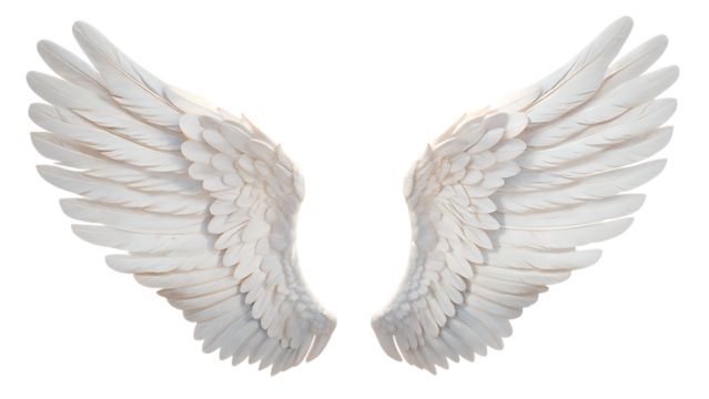Isolated angel wings on white, a vector illustration of feathered bird wings, evokes a symbol of angelic flight and design.