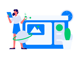 Flat vector illustration of business people operating work scene
