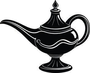 Magic Wishes in a Lamp | Aladdin Silhouette Black Vector for Mystical and Fantasy Design