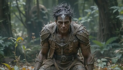 Obraz premium Warrior in Jungle Setting: Dark, Dramatic Fantasy Art
