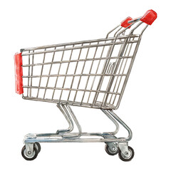 Empty Shopping Cart Side View Isolated Hand Drawn Watercolor Painting Illustration
