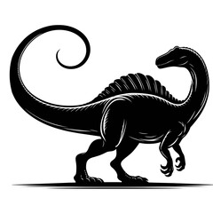 Fototapeta premium Silhouette of a Black Spinosaurus in Vector Style on White Background