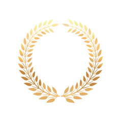 Golden laurel wreath, a vector illustration with gold leaf design forming a circle, symbolizes an award and winner.
