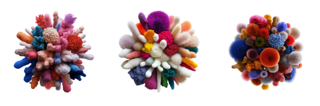 Vibrant coral-like art installation gallery space contemporary on transparent background