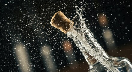 Cork popping with splash. Photo