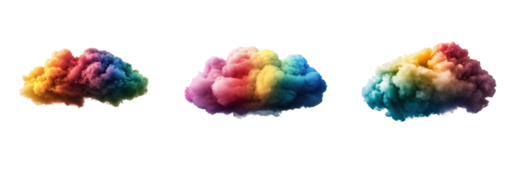 Vibrant colorful smoke clouds abstract on transparent background