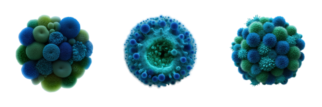 Close-up exploration of microbial life digital art and science unite on transparent background