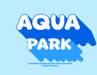 Vector Funny emblem Aqua Park. Cute White Font with Big Blue Shadow. Kids Round Alphabet Letters and Numbers set.