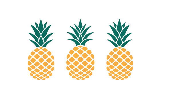 This set features a vector illustration of fresh, ripe, and juicy pineapple fruits, a healthy and exotic tropical food, isolated in vibrant yellow and green colors. - Powered by Adobe