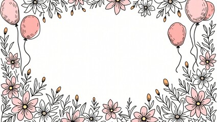 Frame with flowers and balloons 