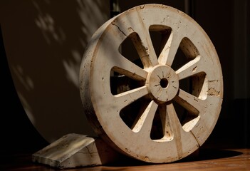 Fototapeta premium Marble wheel sculpture with light shadows 