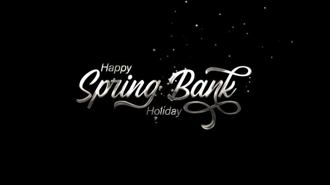 Spring Bank Holiday lettering text animation, sparkling silver style, transparent background - Powered by Adobe