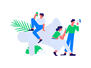 Flat vector illustration of business people operating work scene
