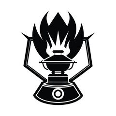 Vector Camp Stove with Sharp Burner Lines in Green and Black for Outdoor Logo