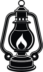 Antique Oil Lamp Silhouette Black Vector | Vintage Lighting Design for Print, Cut Files & Crafts