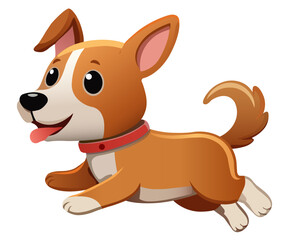 Adorable cartoon dog jumping happily, cute puppy with big eyes, red collar and cheerful face, perfect for kids’ content, pet designs, animations and playful marketing visuals