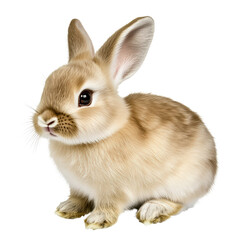 Fototapeta premium Adorable small rabbit with fluffy fur and alert ears sitting against a white background perfect for animal and pet themed designs and illustrations