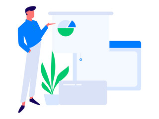 Flat vector illustration of business people operating work scene
