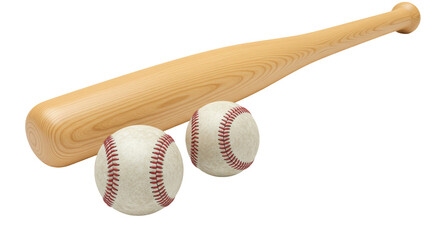 Isolated Baseball Bat with Two Balls for Sport and Recreation
