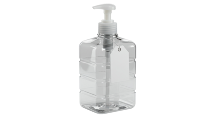 Isolated Empty Sanitizer Bottle with Tag for Cleanliness and Hygiene