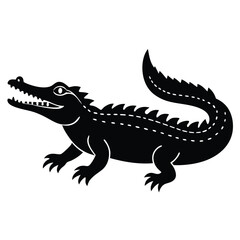 Crocodile vector silhouette with mouth open in calm resting pose on clean white background illustration