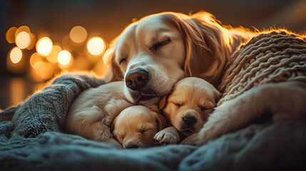 una mama de perritos cachorros descansando junto con su madre en tranquilidad y relajacion mascotas adorables domesticos
