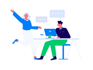 Flat vector illustration of business people operating work scene
