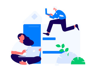 Flat vector illustration of business people operating work scene
