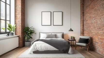 Bright and cozy modern loft kid s bedroom featuring neutral tones, brick walls, and industrialstyle lighting