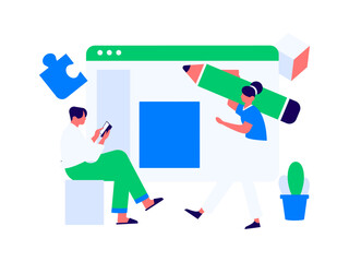 Flat vector illustration of business people operating work scene
