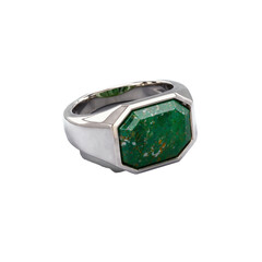 octagon cut jasper gemstone on silver ring transparent background isolated png stock